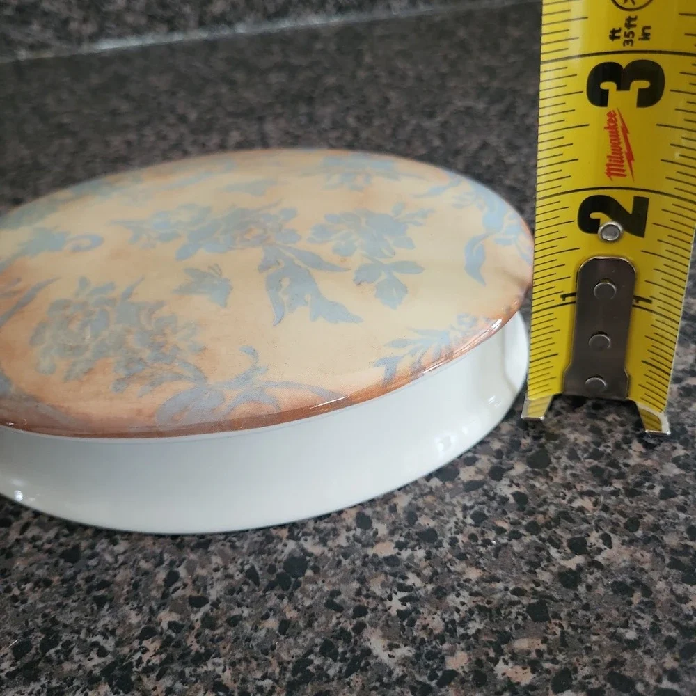 VINTAGE Kimberly Poloson‎ Floral Oval Ceramic Trinket Box with Lid Blue & Beige